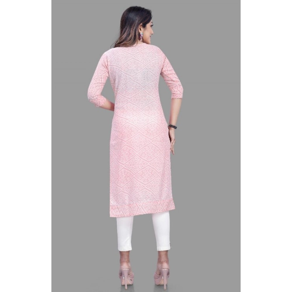 Pink cotton straight kurti for casual, festive wear on mannequin