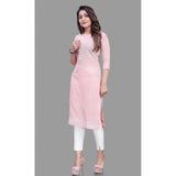Pink cotton straight kurti for women, casual and festive wear with round neck style