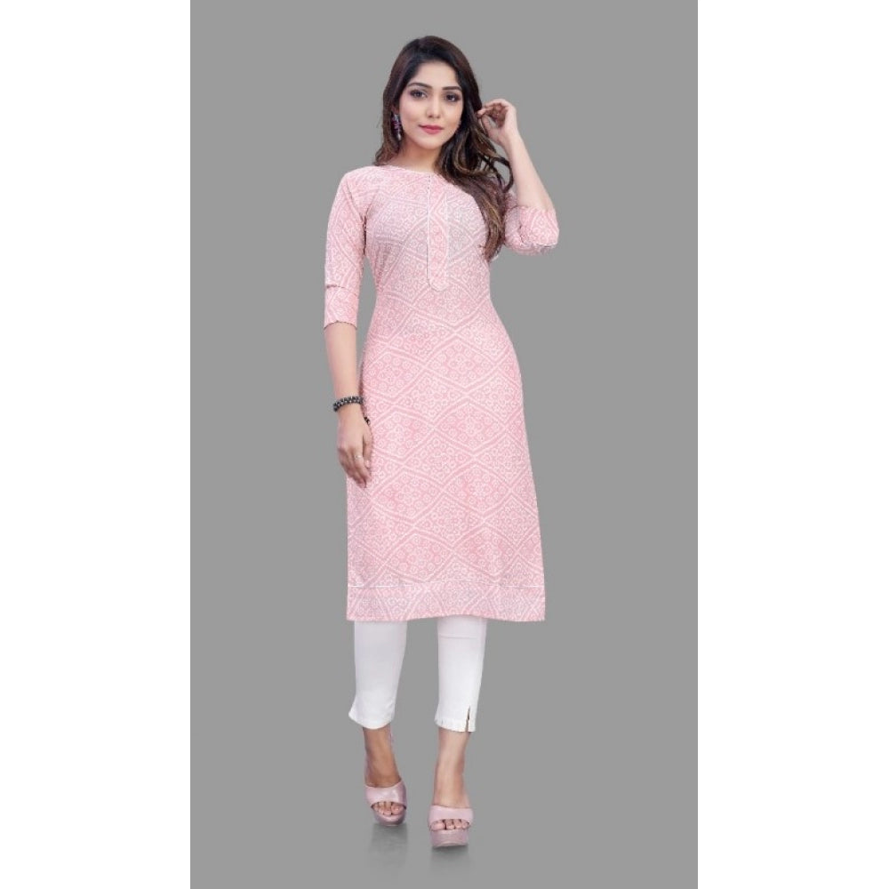 Pink cotton straight kurti for women's casual, festive wear