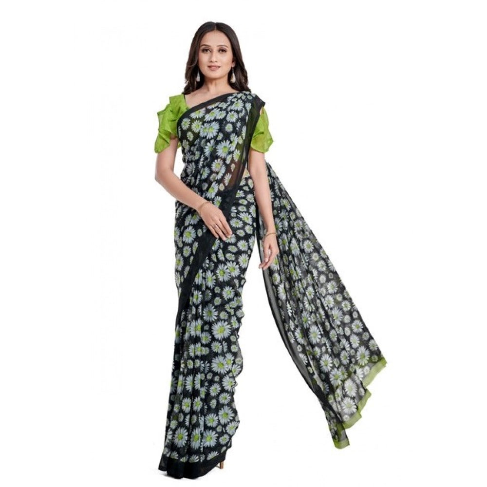 Green Georgette Saree with Blouse (5-6mtrs), suitable for casual and festive wear
