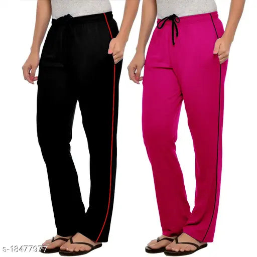 Women's black onion pink cotton regular fit lower pajamas, 2 pack