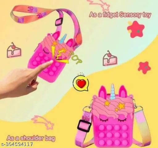 Pink popper sensory toy coin purse for kids with a silicone push bubble stationery storage bag
