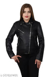 Faux leather women's jacket - solid, long sleeves, size XS-XXXL, made in India
