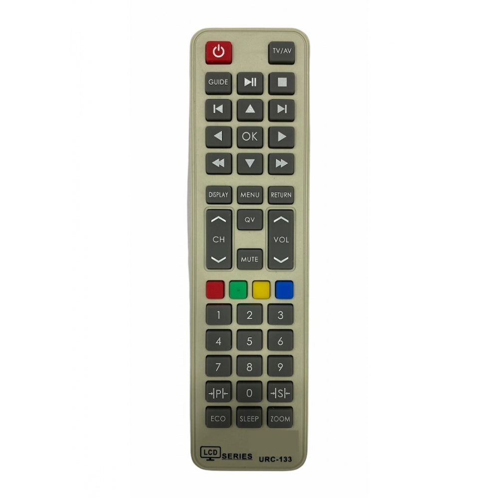 Multi-colored LCD/LED remote URC 133 compatible with Sansui TV, infrared, long-range (30 feet), ergonomic design, zinc carbon battery