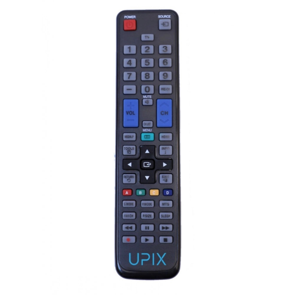 Multi-colored LCD/LED remote URC 70, compatible with Samsung TVs, ergonomic design, infrared connection, zinc carbon battery, max range 30ft