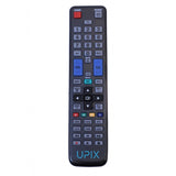 Multi-colored LCD/LED remote URC 70, compatible with Samsung TVs, ergonomic design, infrared connection, zinc carbon battery, max range 30ft