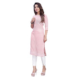 Pink cotton straight kurti for casual, festive wear, women's style on display stand