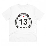 White PC Cotton 13th Anniversary printed men's T-shirt with half sleeves and round neck, casual occasion