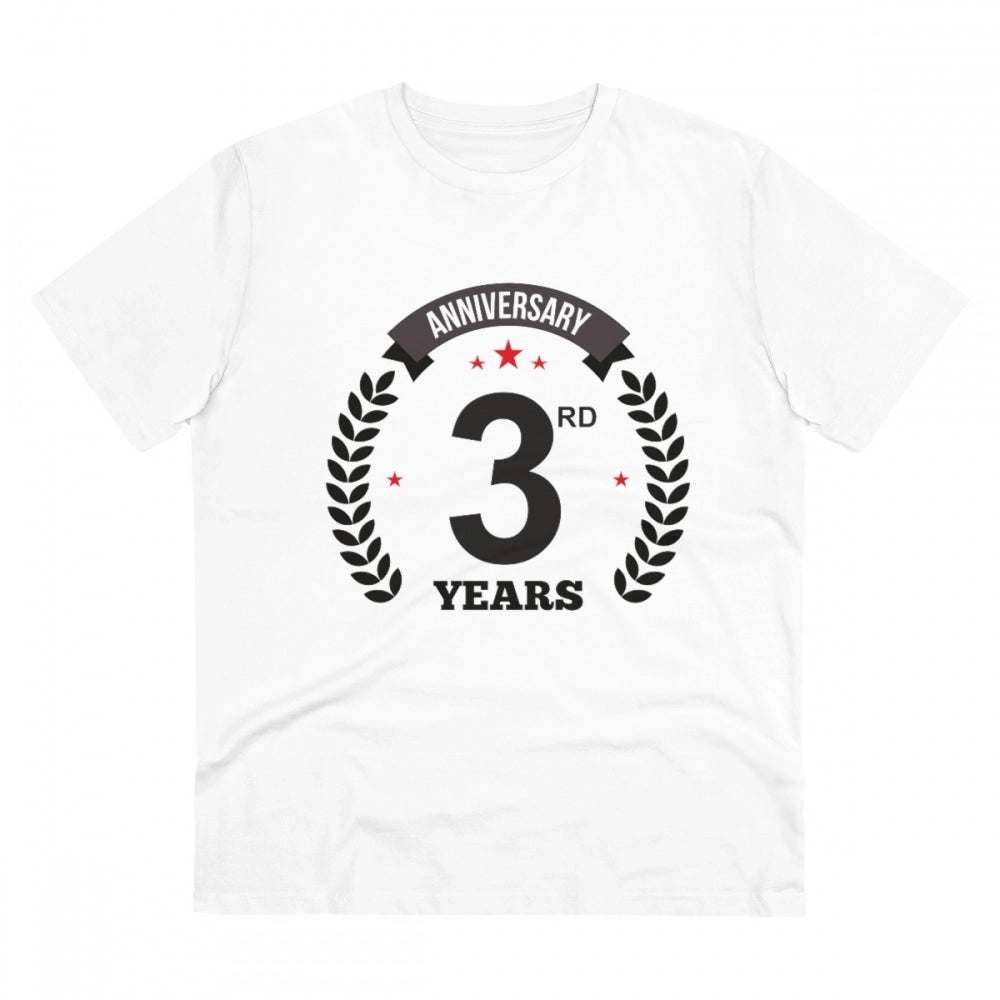 White PC Cotton Men's 3rd Anniversary Printed Half Sleeve T-Shirt, high-quality thread count 180GSM