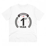 White PC Cotton Men's 1st Anniversary Printed Half-Sleeve T-Shirt, 180GSM thread count
