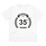 White PC Cotton Men's 35th Anniversary Printed T-Shirt (180GSM), half sleeve round neck casual wear