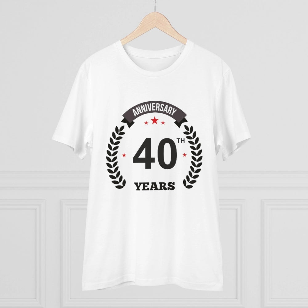 White PC Cotton 40th Anniversary Printed Men's T-Shirt (180GSM), half sleeve round neck, casual occasion