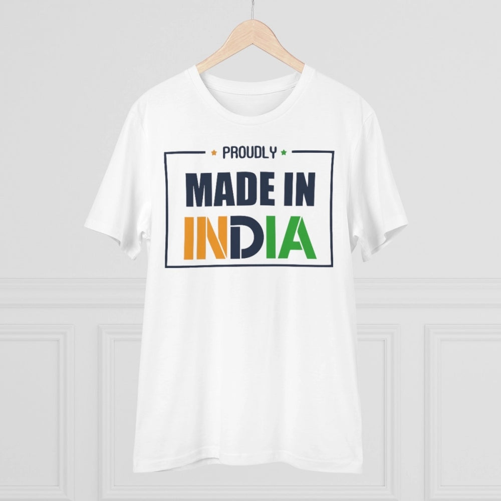 White PC Cotton men's printed t-shirt, made in India with a round neck and half sleeves, 180GSM thread count for casual occasions