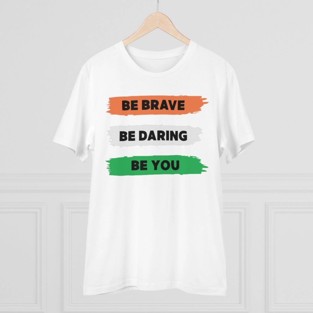 White PC Cotton Men's T-shirt (Be Brave Be You), half sleeve round neck, 180GSM thread count