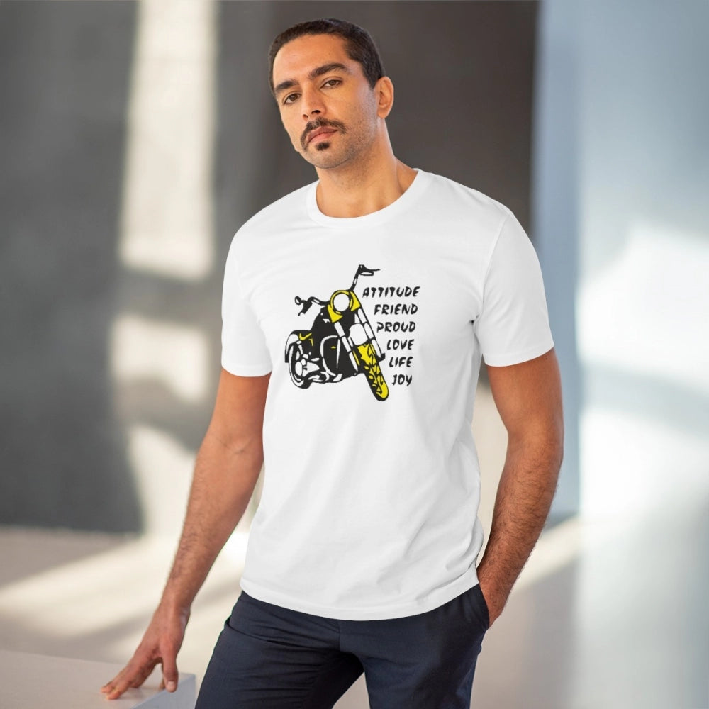 White PC cotton men's Bike Ride design half sleeve t-shirt, casual occasion wear
