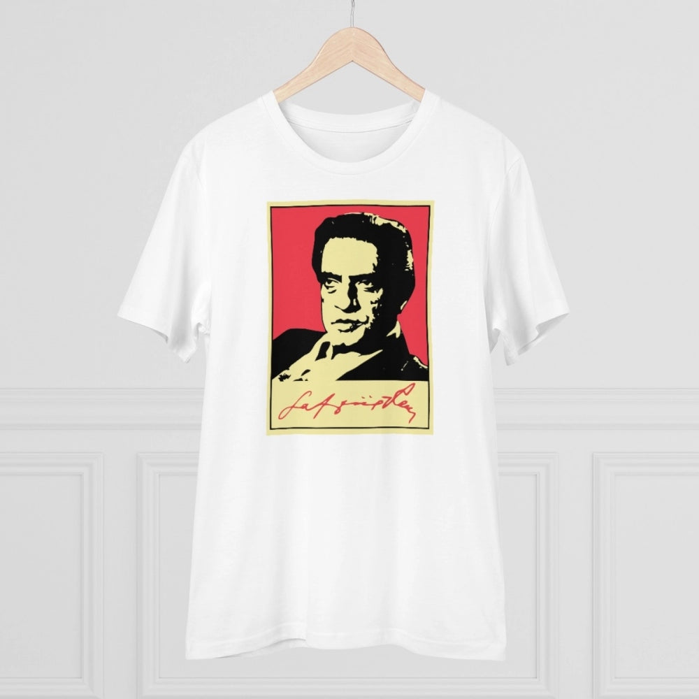 White PC Cotton Men's Bengali Designs Printed Half Sleeve T-Shirt (180GSM), casual wear on model
