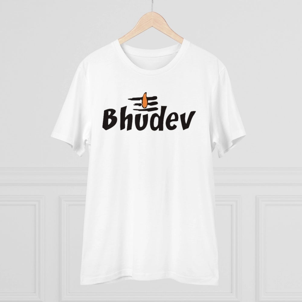 White PC Cotton Bhudev printed men's half sleeve t-shirt (180GSM), casual wear on model
