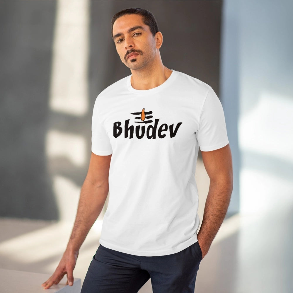 White PC Cotton Bhudev Printed Men's T-Shirt (Half Sleeve, 180GSM) - casual occasion wear
