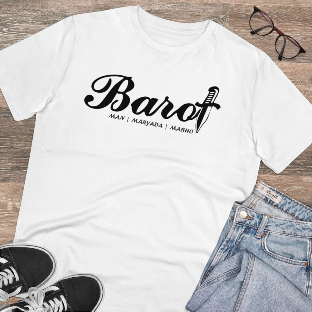 White PC Cotton Cast Design Barot Printed Men's T-Shirt (180GSM), half sleeve, round neck