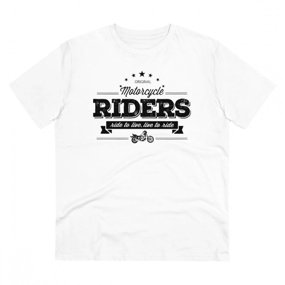 White PC Cotton Men's Bike Ride Design T-Shirt (Half Sleeve, Round Neck)