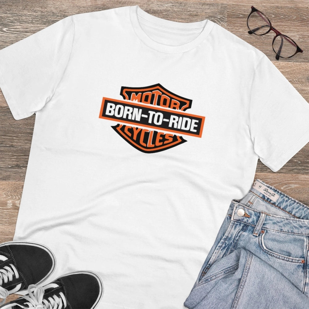 White PC cotton Men's Bike Ride Design half sleeve T-shirt (180GSM) - casual wear