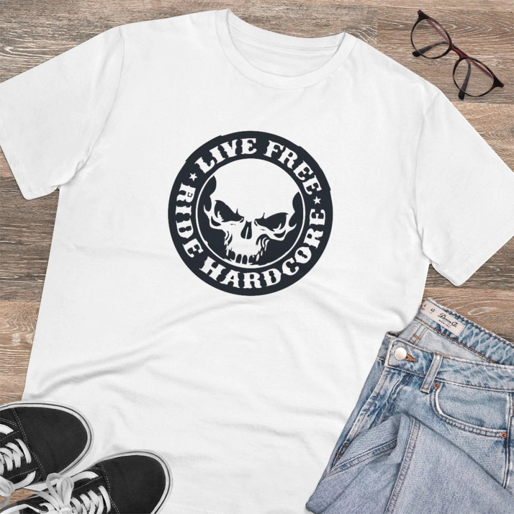 White PC cotton men's bike ride design half sleeve t-shirt (180GSM), casual wear