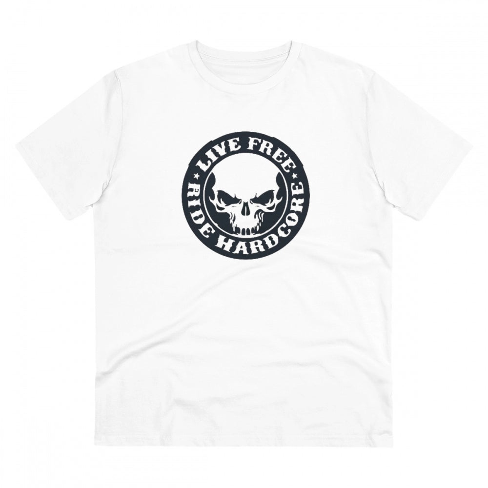 White PC Cotton men's bike ride design half sleeve t-shirt (180GSM), casual wear on display