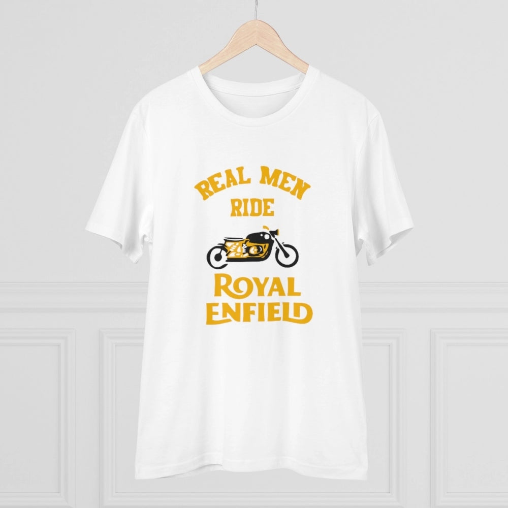White PC Cotton men's bike ride design half-sleeve T-shirt (180GSM) - casual wear