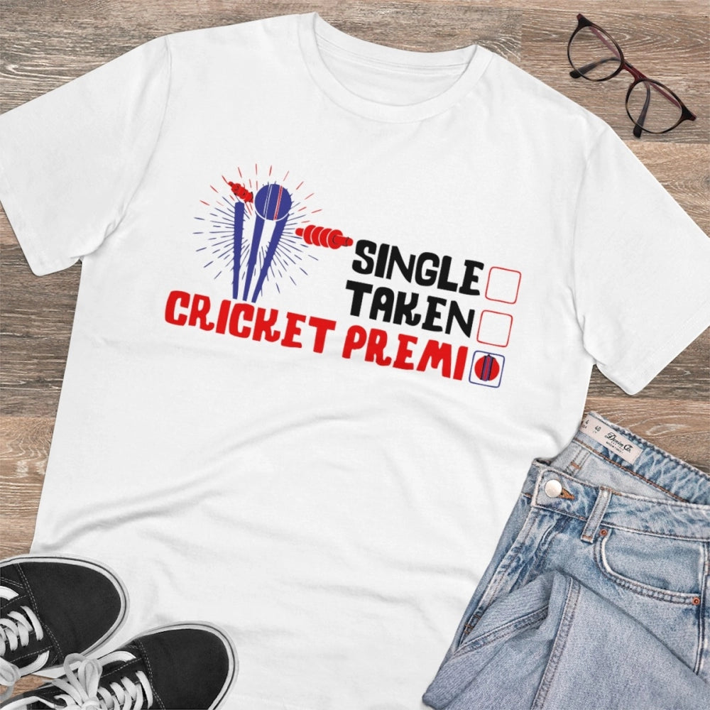 White PC cotton men's cricket design printed half sleeve t-shirt (180GSM), casual occasion wear