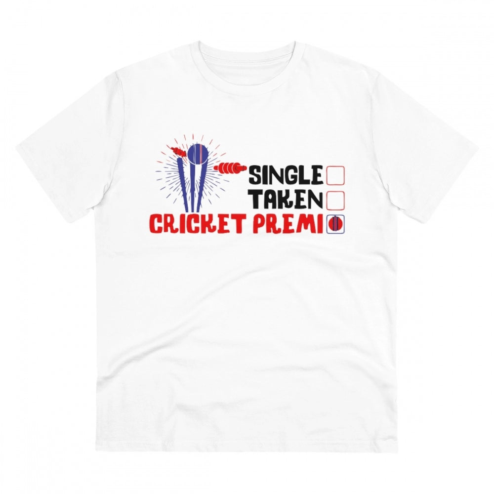 White PC Cotton men's cricket design half sleeve t-shirt with round neck, 180GSM thread count for casual occasions