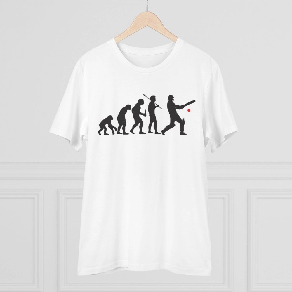 White PC cotton men's cricket design half sleeve T-shirt with round neck, 180GSM thread count