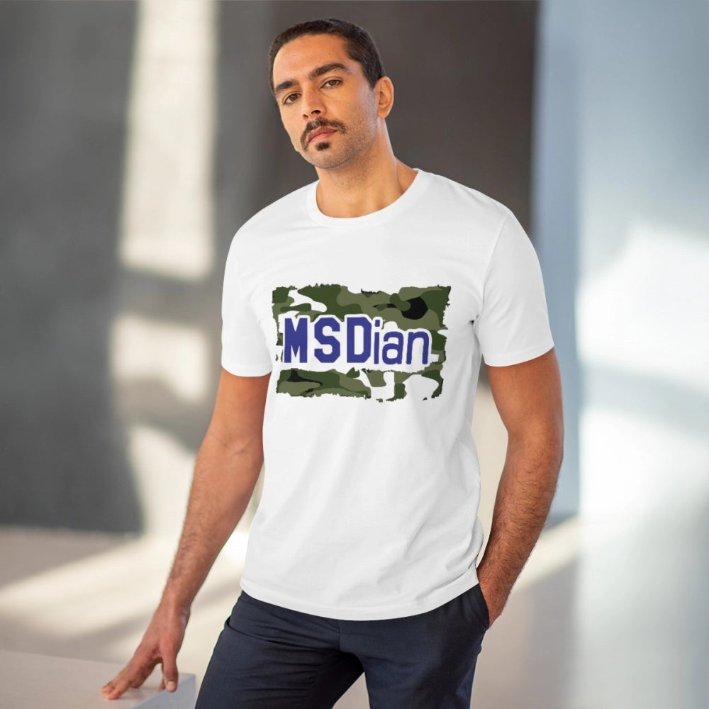 White PC Cotton Men's Cricket Design Half Sleeve T-Shirt (180GSM), casual wear on flat surface
