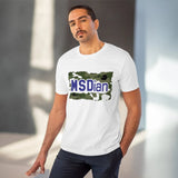 White PC Cotton Men's Cricket Design Half Sleeve T-Shirt (180GSM), casual wear on flat surface