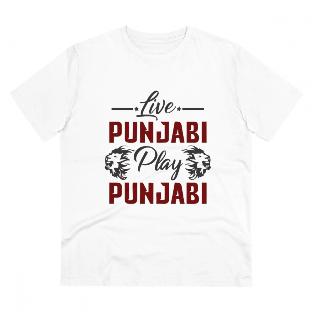 White PC Cotton Men's Cricket Design Half Sleeve T-Shirt (180GSM) - casual, sports apparel on display