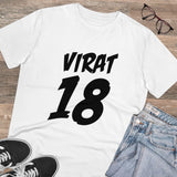 White PC Cotton men's cricket design printed half-sleeve t-shirt (180GSM), casual wear on flat surface