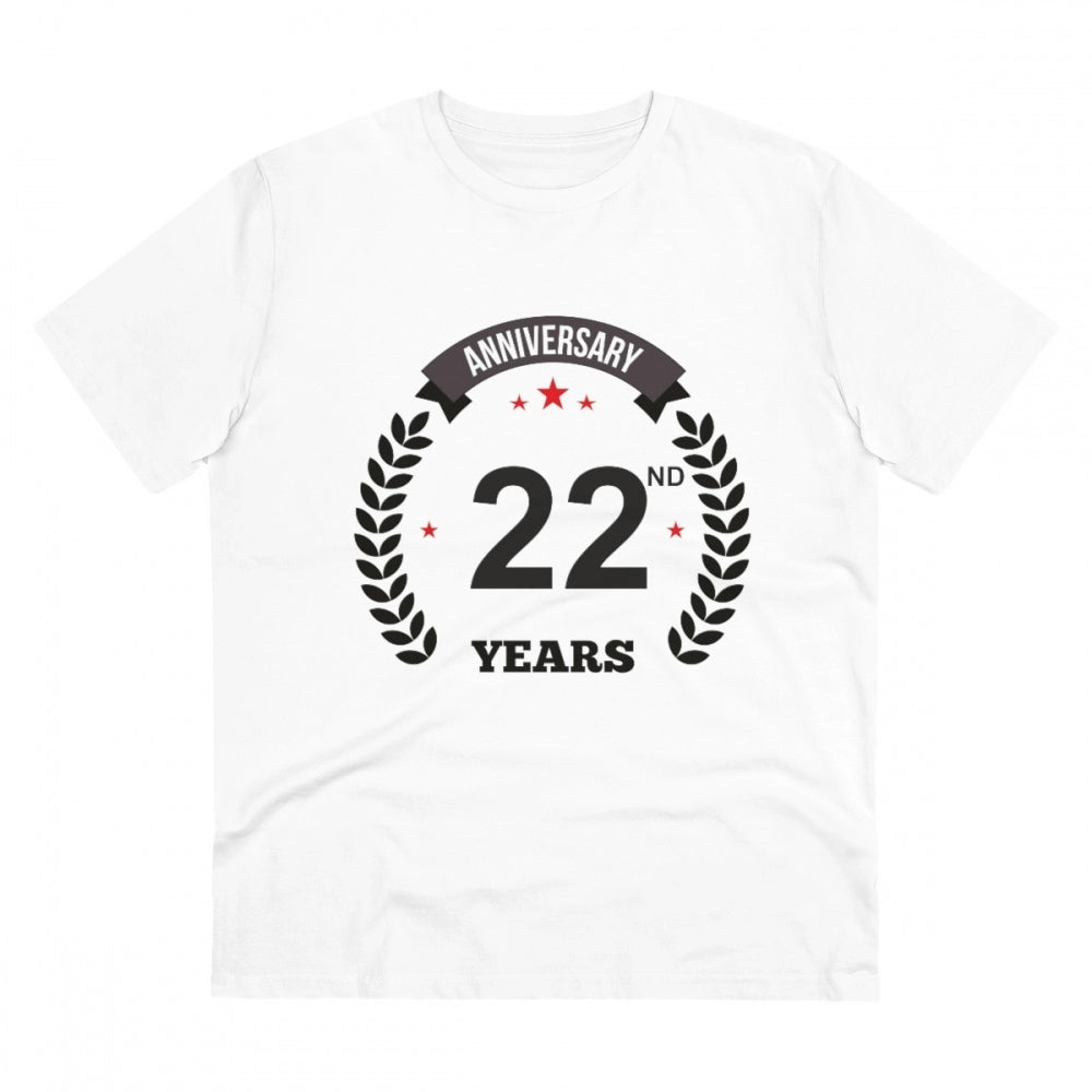 White PC Cotton 22nd Anniversary Men's T-Shirt with half sleeves and round neck, 180GSM thread count