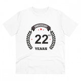 White PC Cotton 22nd Anniversary Men's T-Shirt with half sleeves and round neck, 180GSM thread count