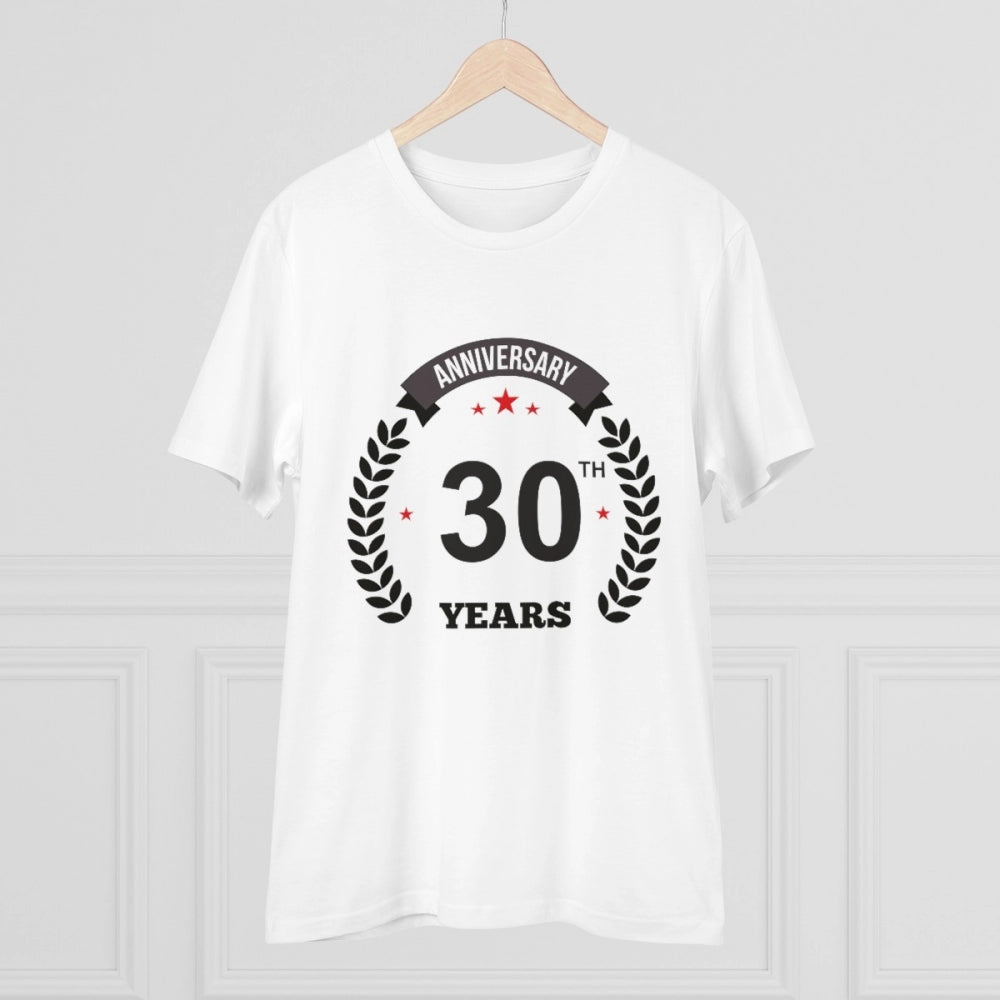 White PC Cotton 30th Anniversary Men's T-Shirt (Half sleeve, Round neck), high-quality printed design for casual occasions
