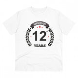 White PC Cotton Men's 12th Anniversary Printed Half Sleeve T-Shirt (180GSM) for casual occasions, featuring anniversary design