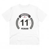 White PC Cotton 11th Anniversary printed men's half-sleeve t-shirt, casual occasion wear