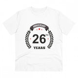 White PC Cotton 26th Anniversary printed men's t-shirt (Half sleeve, Round neck) on casual occasion