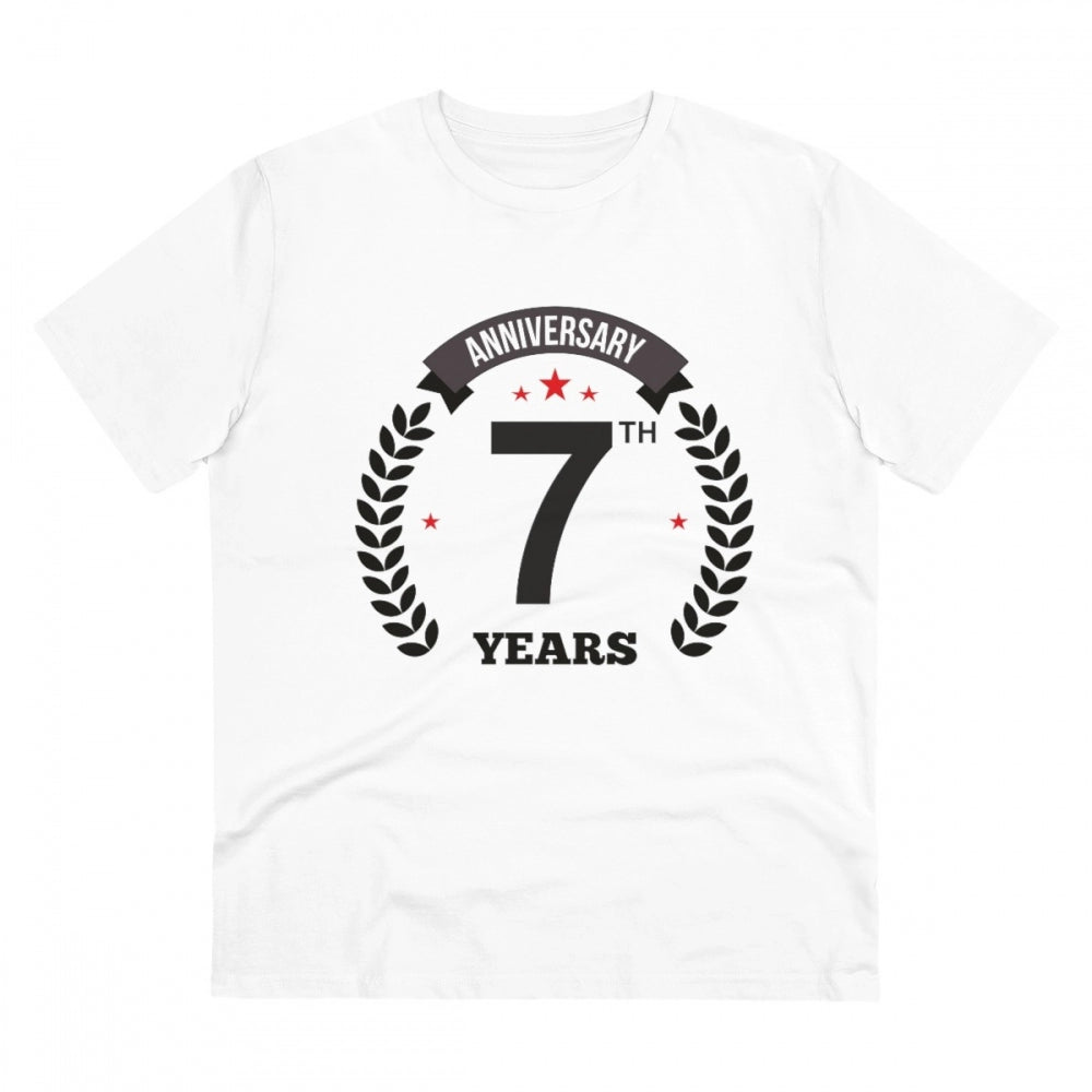 White PC Cotton 7th Anniversary Printed Men's T-Shirt (180GSM), half sleeve, round neck, casual occasion