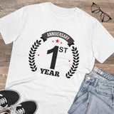 White PC Cotton 1st Anniversary Printed Men's T-Shirt (Half Sleeve, Round Neck)