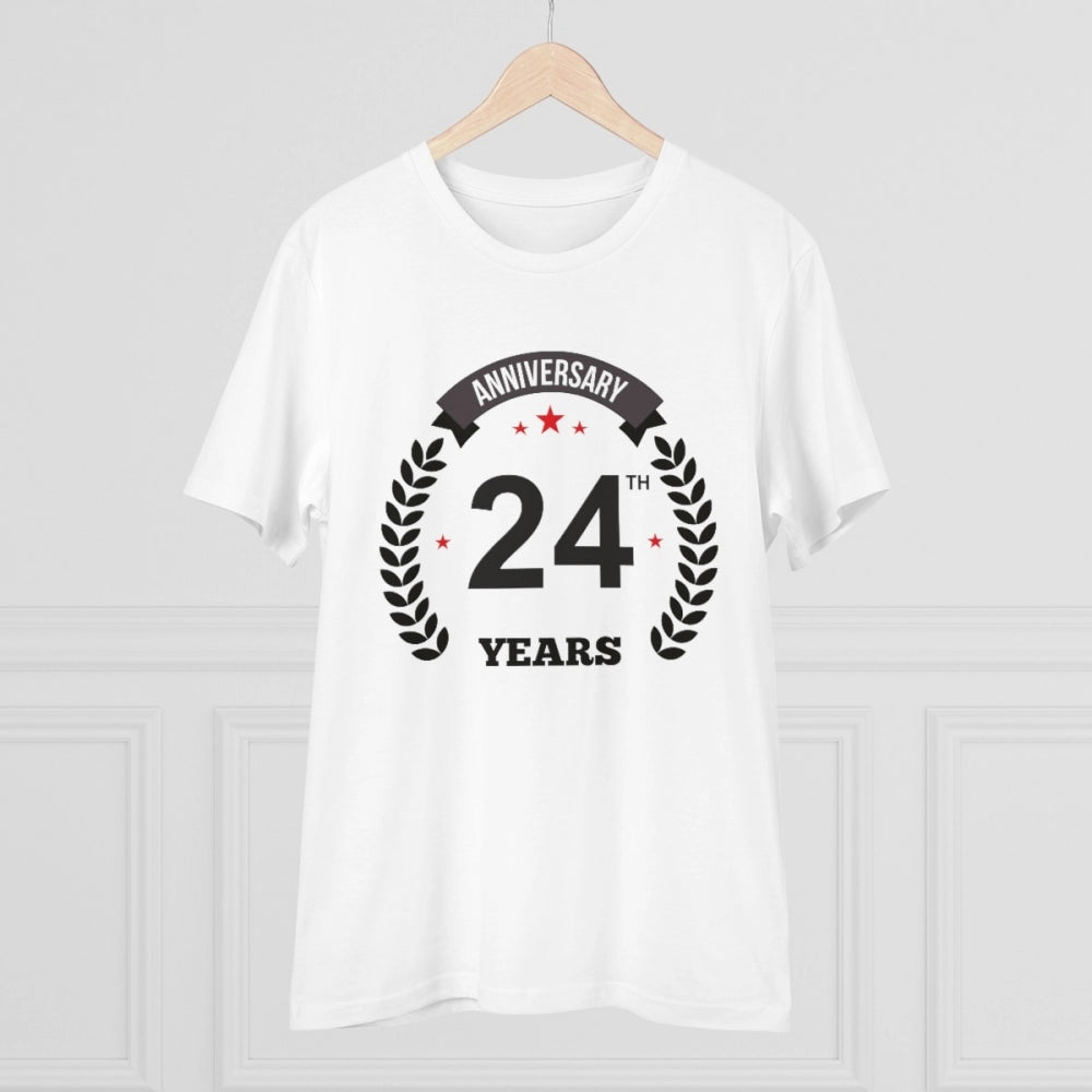 White PC Cotton Men's 24th Anniversary Printed Half Sleeve T-Shirt (180GSM) for casual occasions, round neck design