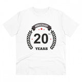 White PC Cotton 20th Anniversary Printed Men's T-Shirt, half sleeve, round neck, 180GSM thread count