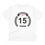 White PC Cotton Men's 15th Anniversary Printed T-Shirt (Half Sleeve, Round Neck, 180GSM)