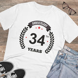 White PC Cotton Men's 34th Anniversary Printed T-Shirt (180GSM), half sleeve, round neck design for casual occasions