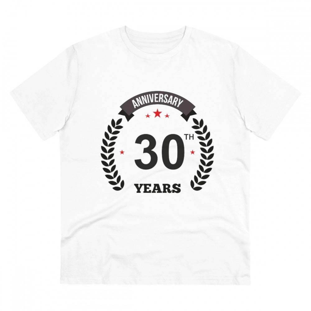 White PC Cotton Men's 30th Anniversary Printed T-Shirt, half sleeve round neck, 180GSM thread count