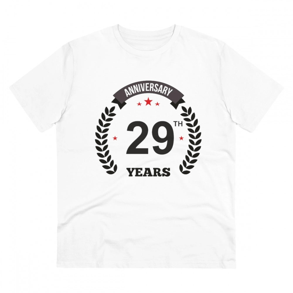 White PC Cotton 29th Anniversary Printed Men's T-Shirt (180GSM), half sleeve round neck casual wear