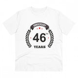 White PC Cotton 46th Anniversary Printed T-Shirt (180GSM), half sleeve round neck for casual occasions